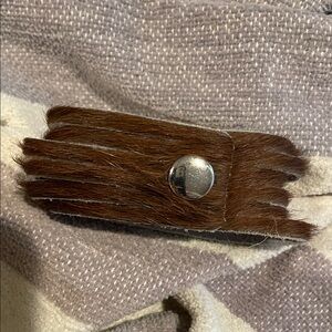 Adjustable Brown Fur Bracelet with Silver Button